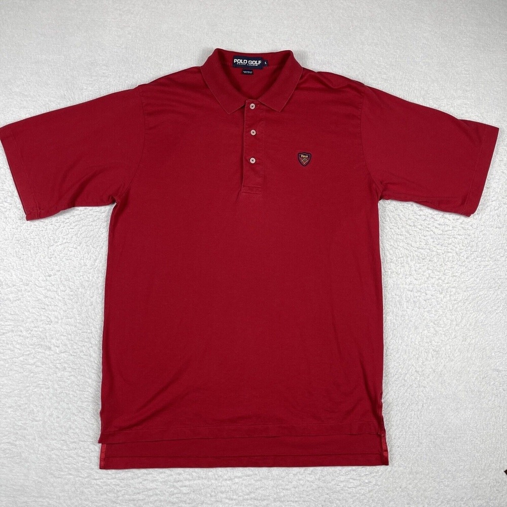 Polo Ralph Lauren Shirt Mens Large Red Vintage Golf Tartan Crest Preppy Golfer